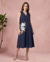 Navy Blue appliqué midi dress
