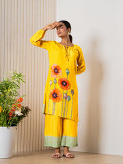 Mustard Poppies field Kurti pant set