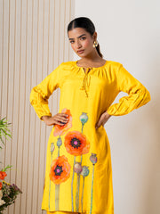 Mustard Poppies field Kurti pant set