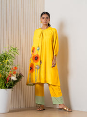 Mustard Poppies field Kurti pant set-2