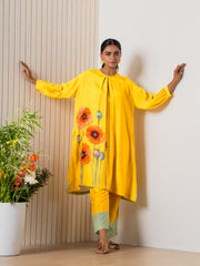 Mustard Poppies field Kurti pant set-2