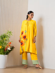 Mustard Poppies field Kurti pant set-2
