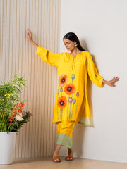 Mustard Poppies field Kurti pant set-3