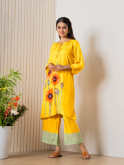 Mustard Poppies field Kurti pant set-3
