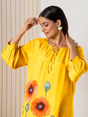 Mustard Poppies field Kurti pant set-3