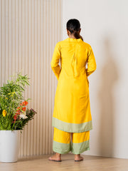 Mustard Poppies field Kurti pant set-4