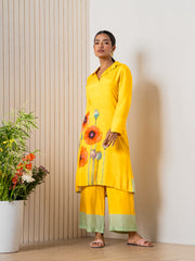 Mustard Poppies field Kurti pant set-4