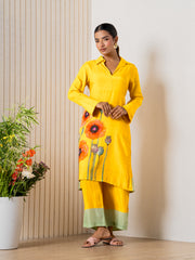 Mustard Poppies field Kurti pant set-4