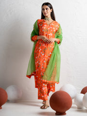 Kurti Pant Set with Dupatta - Kesariya