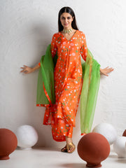 Kurti Pant Set with Dupatta - Kesariya