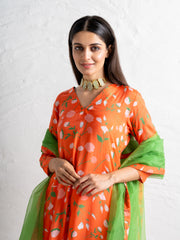 Kurti Pant Set with Dupatta - Kesariya