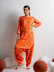 Kurti Patiyala Pant Set - Kesariya