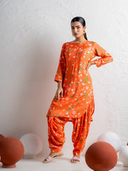 Kurti Patiyala Pant Set - Kesariya