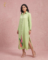 Leaf green long shirtdress