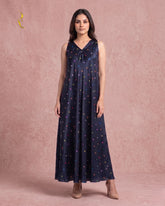 Midnight Blue Polka Dots Midi Dress