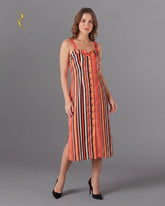 Orange Striped Midi Dress