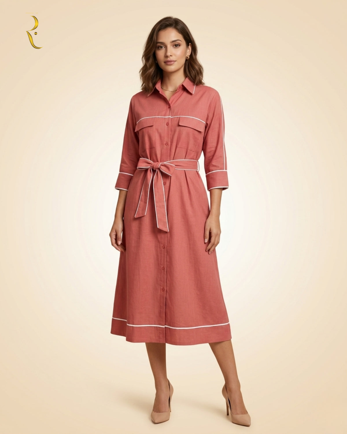 Peach kimono style midi dress