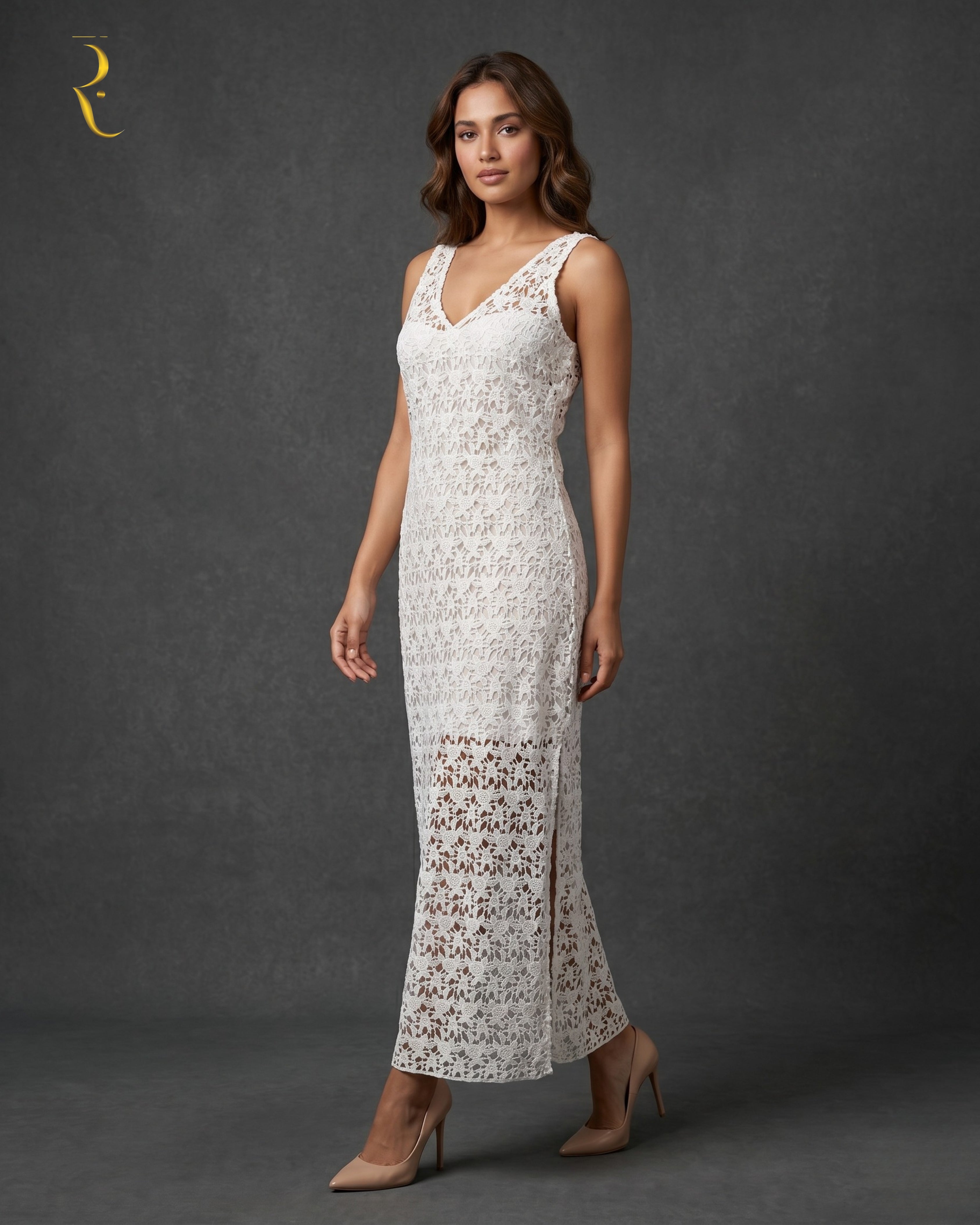 White Swiss crochet one piece dress