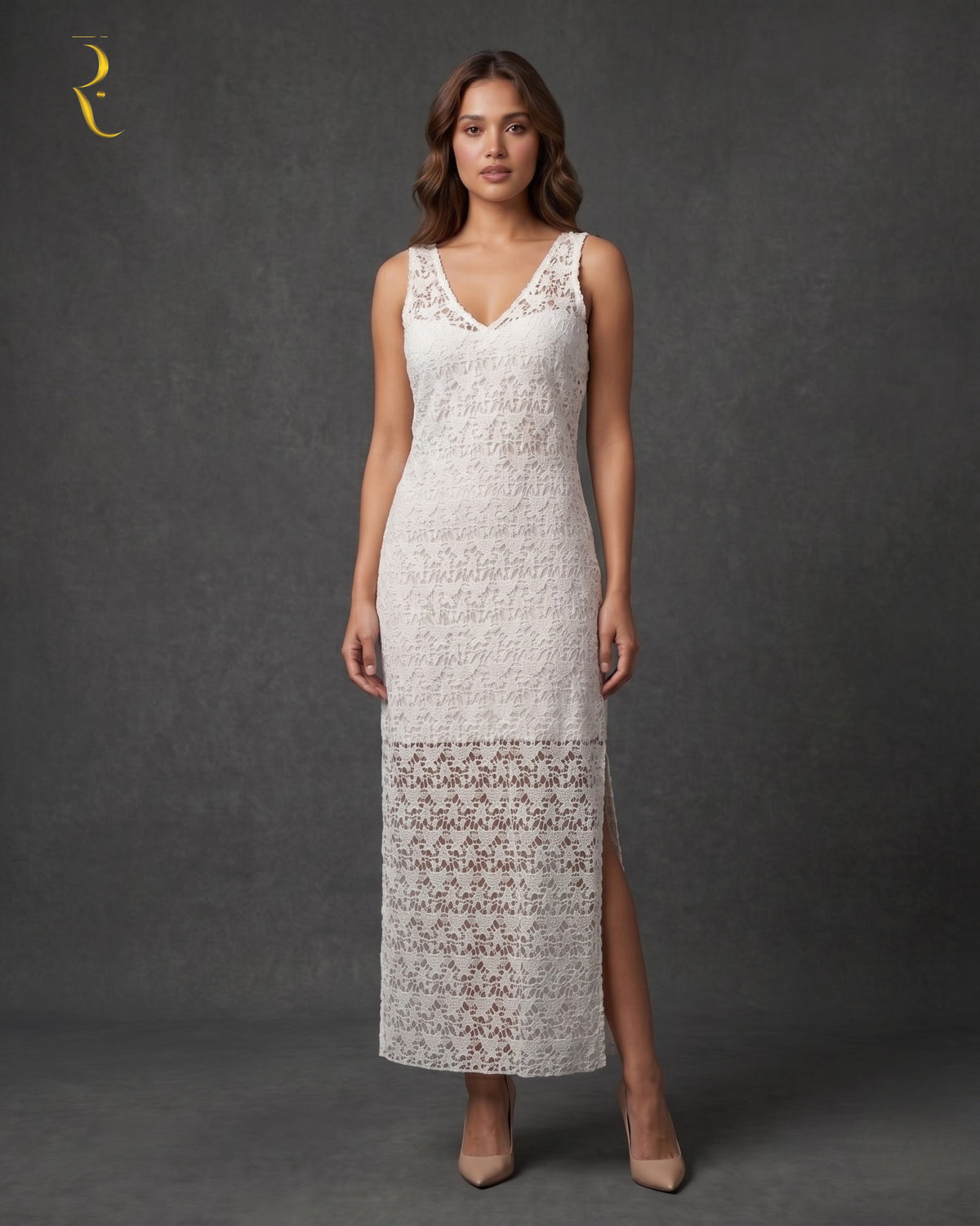 White Swiss crochet one piece dress