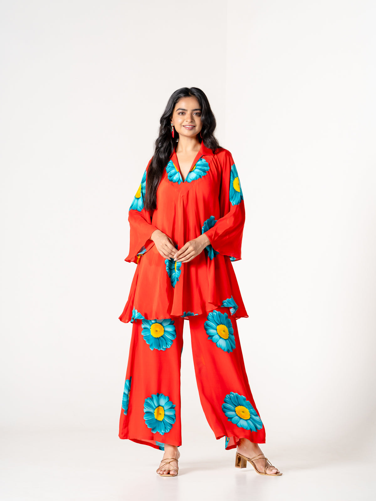 Vibrant Red Co-Ord Kurti Pant Set