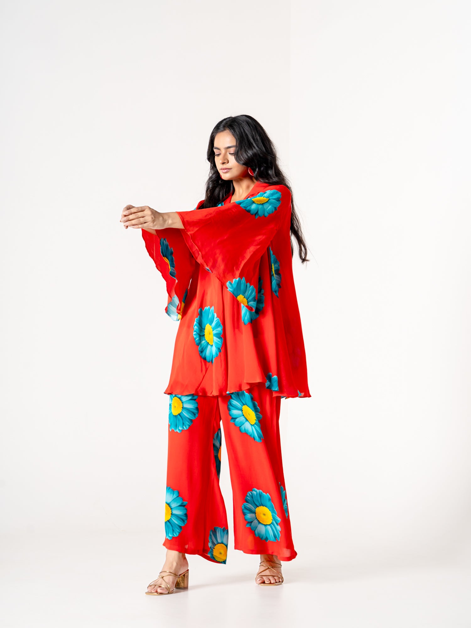 Vibrant Red Co-Ord Kurti Pant Set