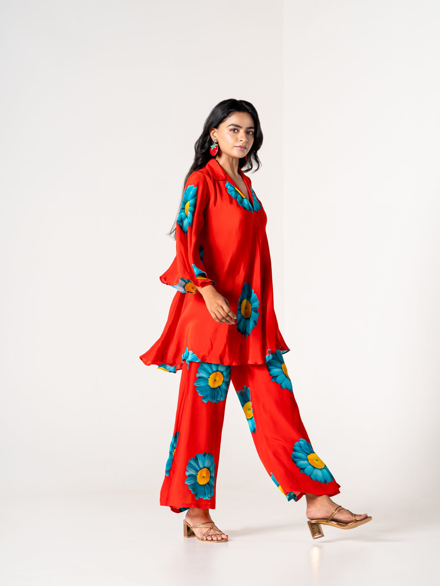 Vibrant Red Co-Ord Kurti Pant Set