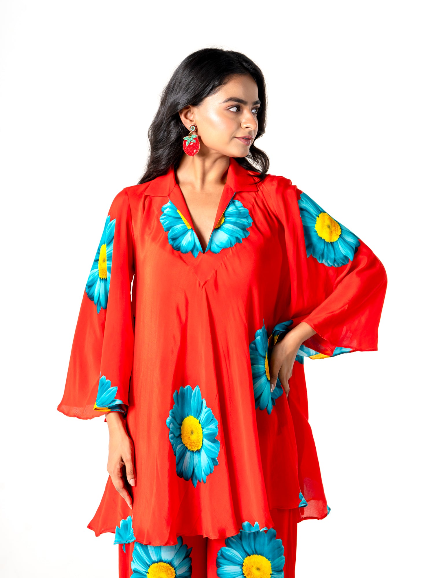 Vibrant Red Co-Ord Kurti Pant Set