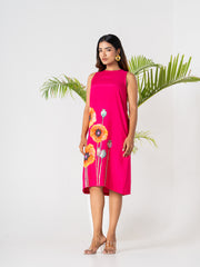 Hot Pink Poppies Field Midi Dress