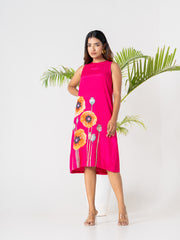 Hot Pink Poppies Field Midi Dress