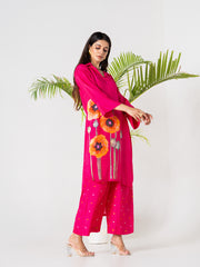 Hot Pink Poppies Field Kurti Pant Set