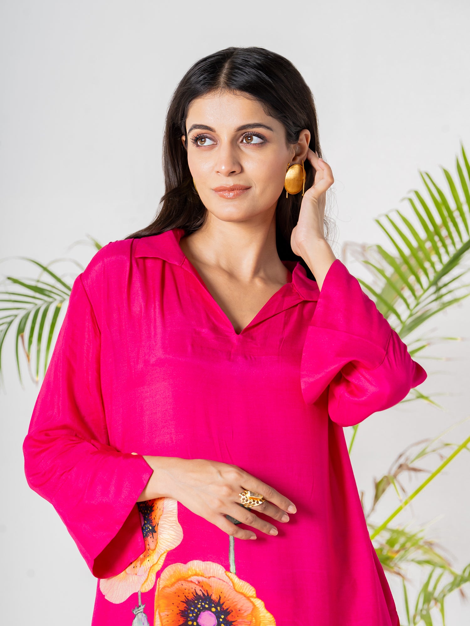 Hot Pink Poppies Field Kurti Pant Set