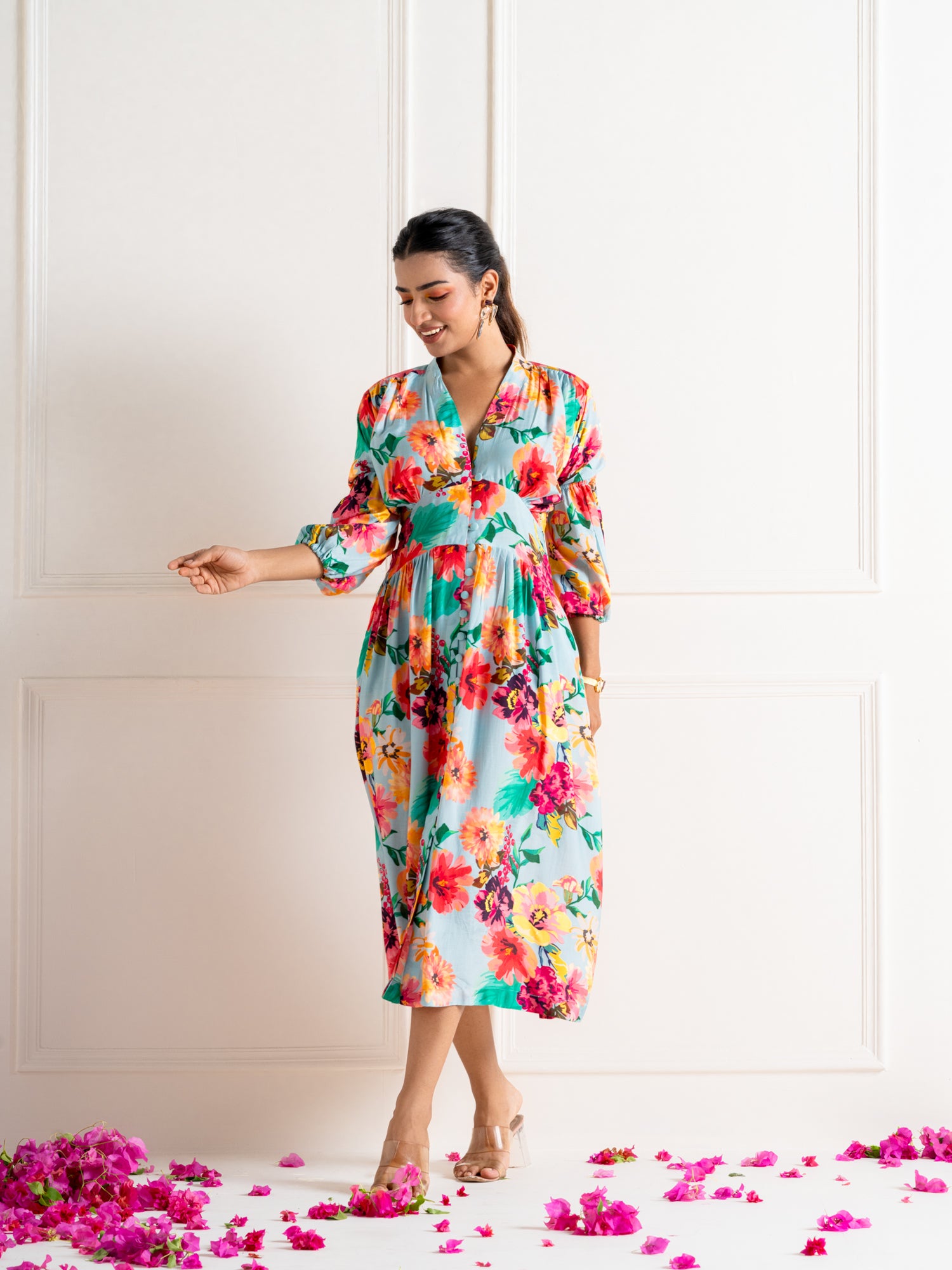 Flower clustered “Ambar” midi dress