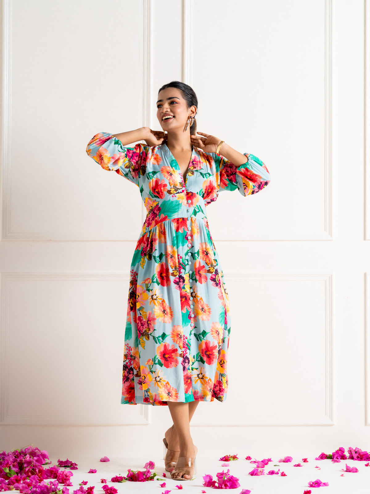 Flower clustered “Ambar” midi dress