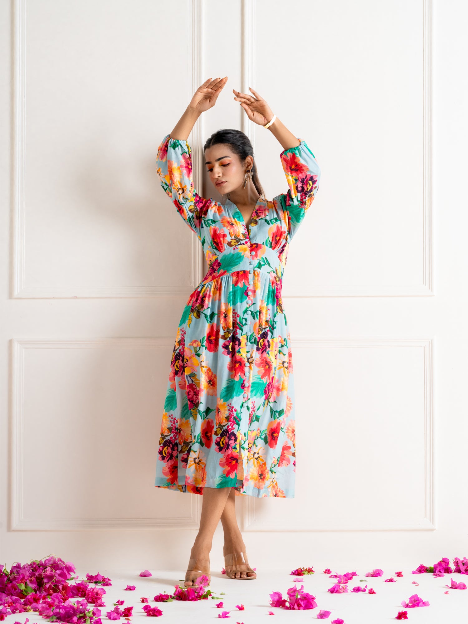 Flower clustered “Ambar” midi dress