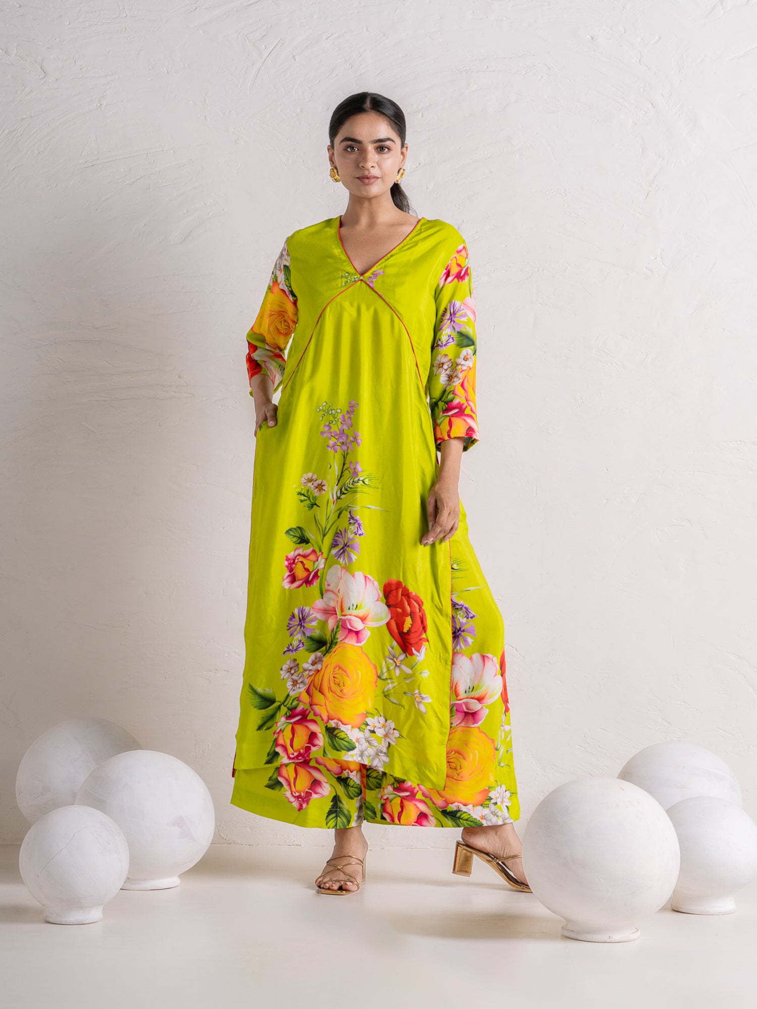 Lime green kurti pant dupatta set