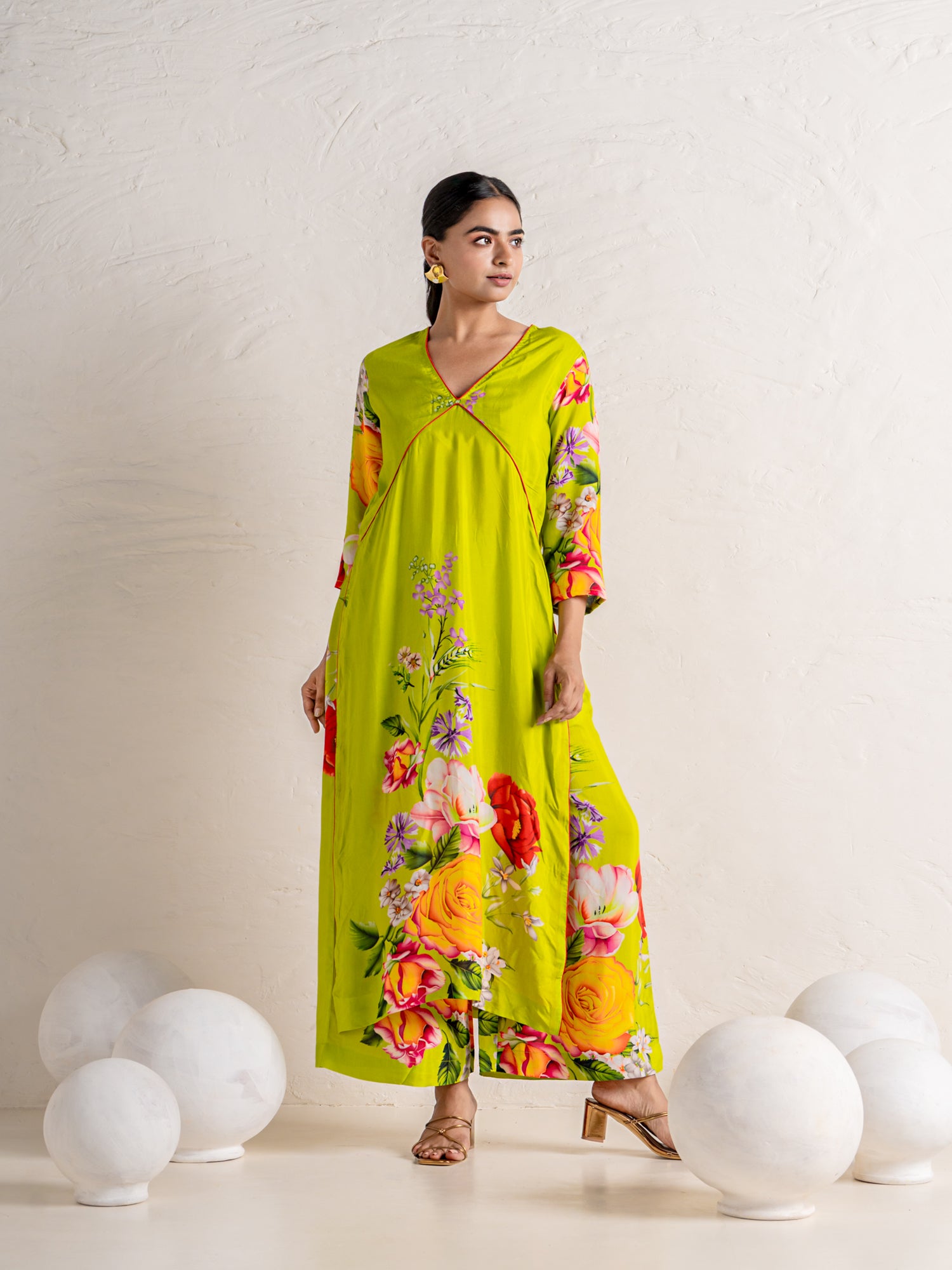 Lime green kurti pant dupatta set