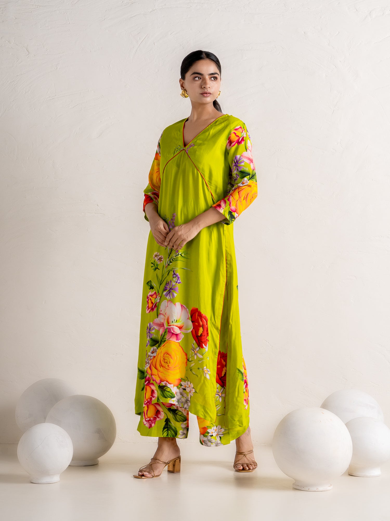 Lime green kurti pant dupatta set