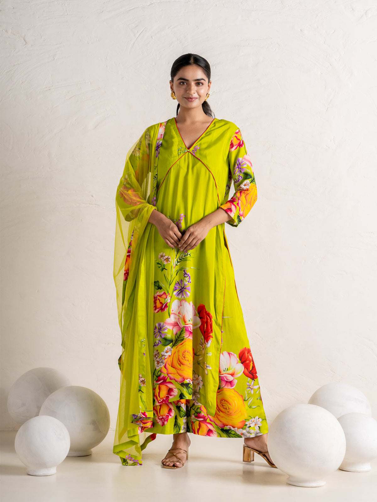 Lime green kurti pant dupatta set