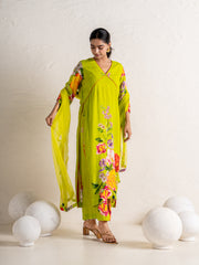 Lime green kurti pant dupatta set