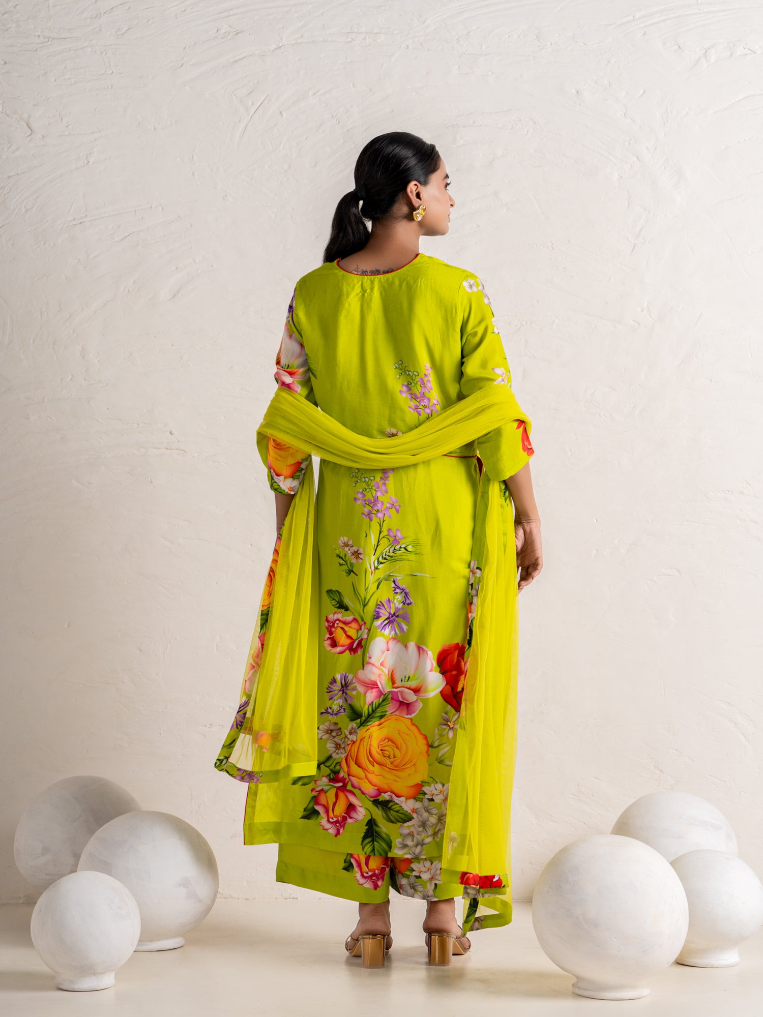 Lime green kurti pant dupatta set