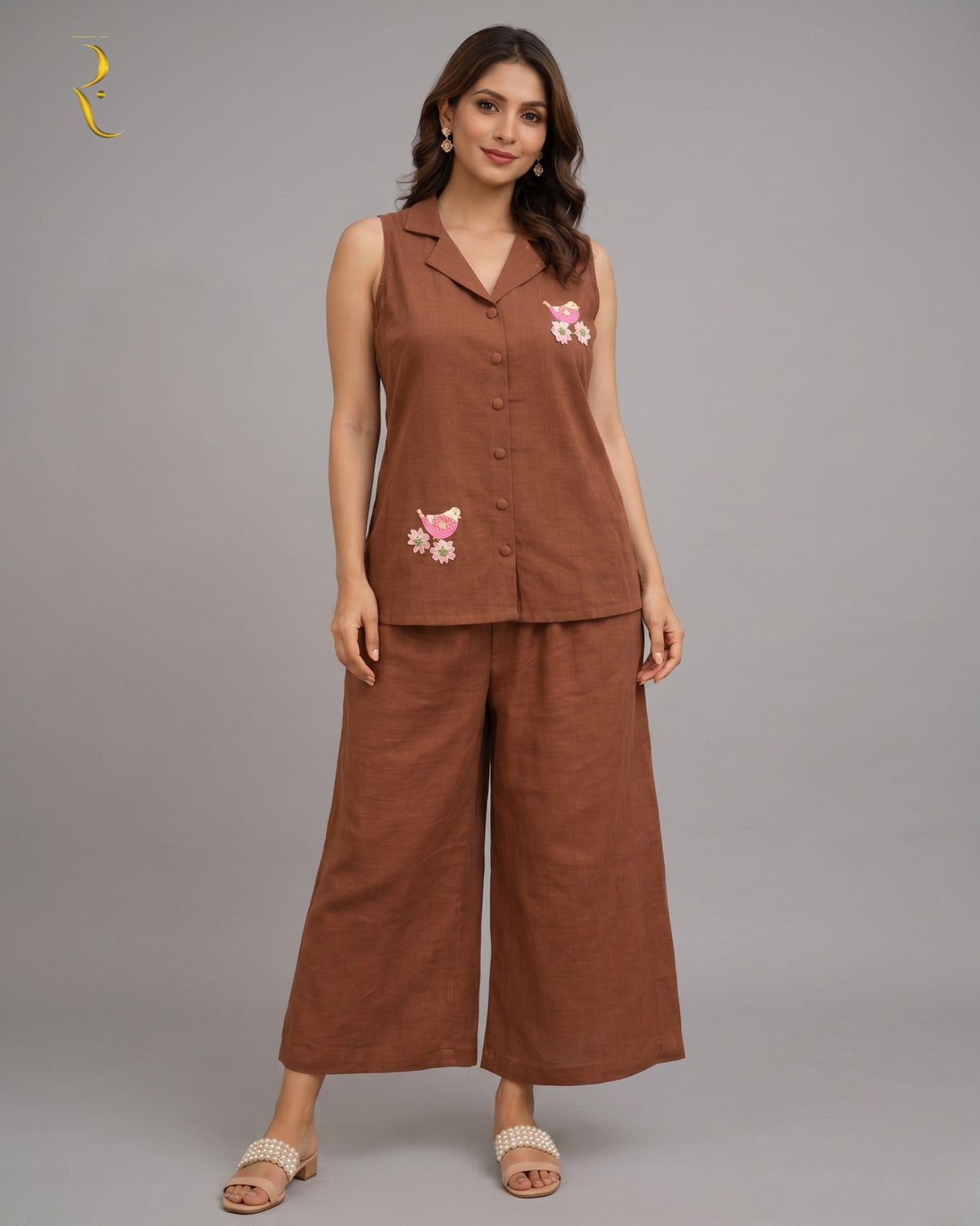 Coffee brown 3D- Appliqué Co-ord set