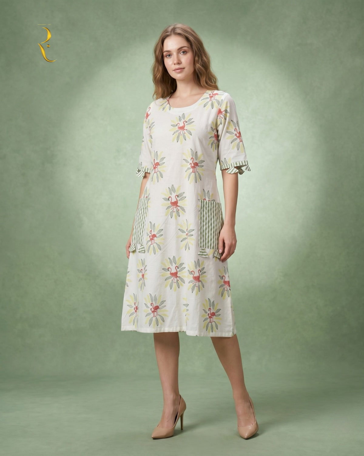 White Printed Cotton Short Dress